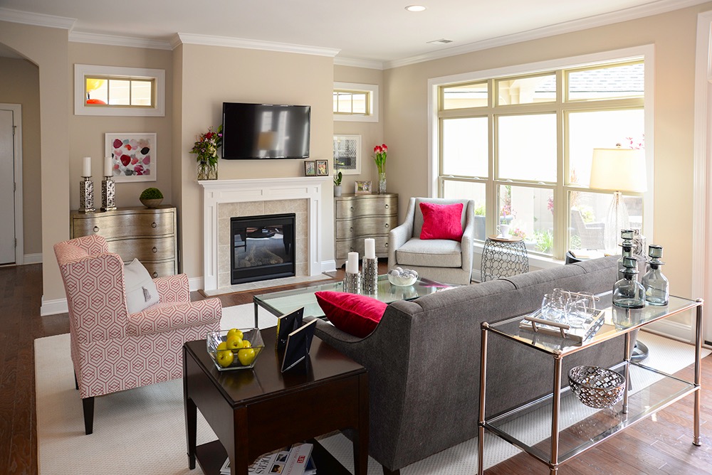 view of a living room with a fireplace